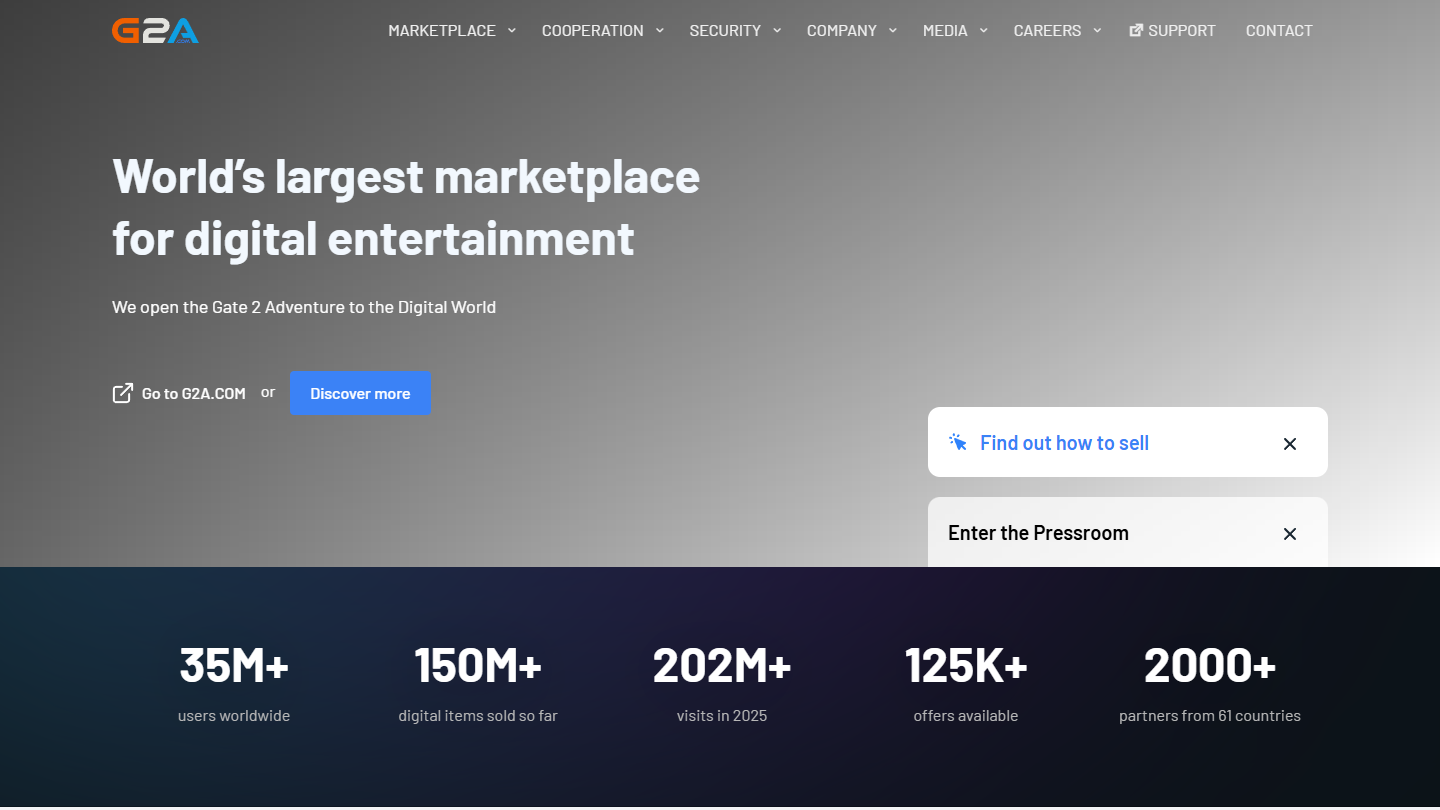 G2A B2B Marketplace highlighted page