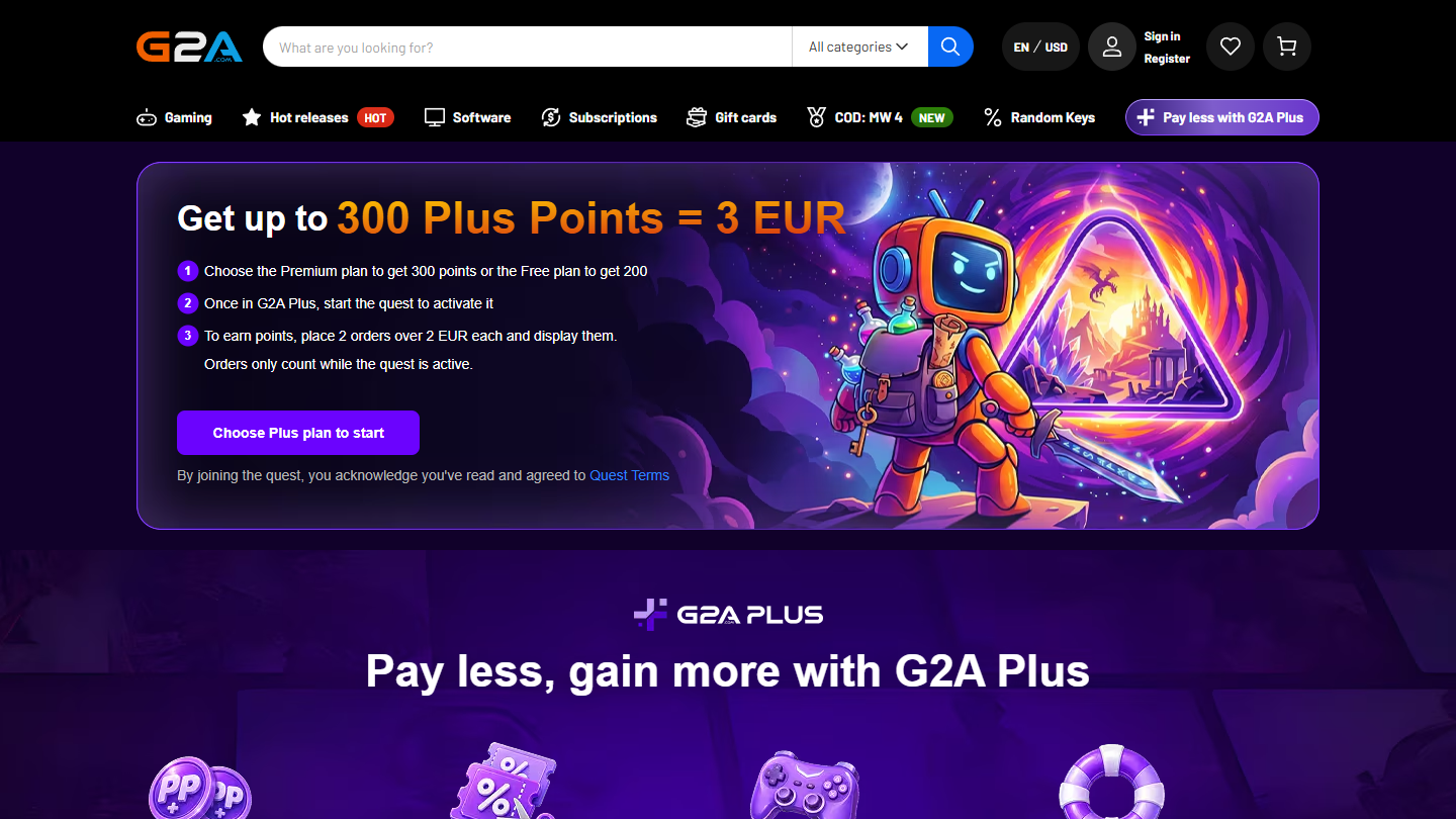 G2A Plus Membership highlighted page